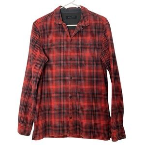 All Saints Flannel Shirt Mens Size Small Red Black Plaid Cotton Button Down Coed